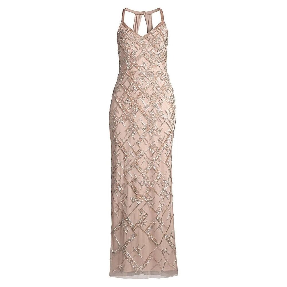 NWT Aidan Mattox Womens Size 6 Open Back Embellished Maxi Formal Gown Dress NEW
